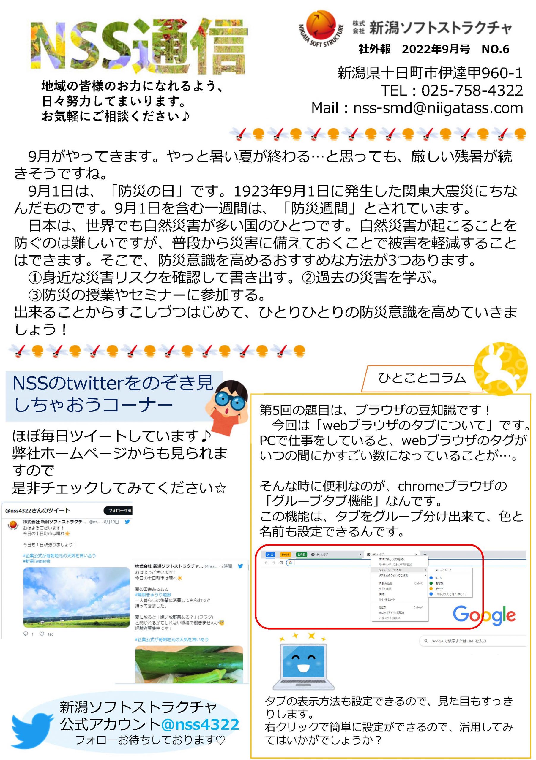 NSS通信を発行しました【9月号】 | 株式会社新潟ソフトストラクチャ